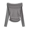 Camiseta de manga larga de cachemir con hombros descubiertos y arrugas para chica sexy de otoño e invierno de color sólido 2023, estilo europeo y americano.