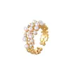 Anillo de Perla y Circonita Estilo Lujo Ligero Francés, Anillo Abierto Elegante y Ajustable, Diseño Versátil y Personalizado