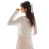 Camisa fina de perspectiva corta suelta ajustada para mujer, verano, cuello bajo, Joker, encaje, chal protector solar, abrigo, venta al por mayor