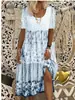 Exportación Transfronteriza Amazon Europeo y Americano Aliexpress Wish Vestido de Verano de Manga Corta Estampado Cuello Redondo Ropa para Mujer