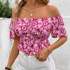 2024 Verano Amazon Caliente Hombros Descubiertos Manga Corta Camisa Corta Europea y Americana Fresca Dulce Botón Camisa Corta