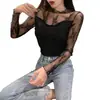 Camisa de Encaje con Forro de Felpa Otoño e Invierno Ning Xinyi para Mujer, Manga Larga, Cuello Alto, Corte Ajustado, Capa Base, Top Elegante, Ropa para Mujer