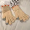 Luvas de pelúcia coloridas de feijão de açúcar pequenas femininas de inverno para estudante com dedos abertos para tela de toque, dedos divididos, estudante, quentes, à prova de frio, cinco dedos, moda