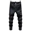 Jeans negros de alta gama rotos para hombre, marca de moda, patchwork desgastado, nuevo estilo otoño/invierno 2022, ajustados elásticos