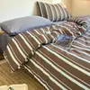 Juego de Cuatro Piezas de Sábanas y Fundas de Edredón de Algodón Lavado, Amigable con la Piel, Estilo Ins, Mezclado y Combinado, Juego de Tres Piezas de Ropa de Cama para Dormitorio de Estudiante, Sábanas Ajustables 4