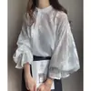 Camisa Japonesa de Cruzamento Estilo Coreano com Gola Alta Doce de Botão Único Reversível Solta Transparente de Manga Longa Camisa de Ar Condicionado Roupa de Proteção Solar