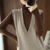 Vestido de Outono 2021 Estilo College Colete Longo de Tricô Vestido Solto Acima do Joelho Elegante Peça de Sobrepor Vestido Colete Estilo Irmã Real