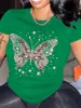 Camiseta Estampada de Desenho Animado com Laço Feminina - Top Casual de Gola Redonda com Manga Curta, Primavera e Verão, Lavável à Máquina, Poliéster Algodão