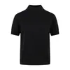 Camiseta de Punto con Patrón Jacquard Diagonal, Corte Holgado, Cuello Medio, Manga Corta para Hombre, Nuevo Estilo de Verano, Color Sólido Versátil, Ajuste Delgado, Top Casual para Mujer