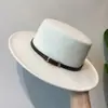 Chapéu de Jazz de Lã Preto com Aba Larga Estilo Britânico Europeu e Americano Lolita Outono e Inverno Chapéu de Topo Plano com Cinto Masculino e Feminino Retrô