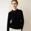 Suéter de gola redonda liso 100% cashmere puro para mulheres, novo estilo outono e inverno, blusa básica de malha solta e modeladora
