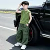 Conjunto de Verano sin Mangas para Niños Estilo Coreano Ropa Fresca Estilo Urbano Pantalones Cargo Conjunto de Dos Piezas para Niños Mayores Exportación