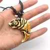 Colar de Resina com Pingente de Cabeça de Tigre Popular Transfronteiriço, Corrente para Suéter, Colar Vintage de Cabeça de Tigre e Dente de Lobo em Três Cores, Atacado