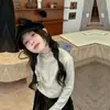 Conjunto de Suéter de Punto con Cuello Alto Fruncido para Niñas Otoño 2026, Conjunto de Dos Piezas con Top de Manga Larga y Pantalones de Cuero para Niños Mayores