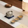 Juego de Té Kung Fu Esmaltado de Color Guochao, Una Tetera y Cuatro Tazas, Caja de Regalo de Juego de Té Portátil para Viaje, Regalo Souvenir