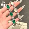 Pulsera de Calcedonia Natural Alta Calidad Hielo Chapado en Plata Incrustada Full Diamante Ágata Rosa Jade Verde Imperial Joyería para Mujer Blanco Al Por Mayor