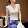 # Tencel Ecológico, Hecho con Buenos Materiales, Calidad Garantizada # Camiseta de Cuello en V con Botones para Mujer de Manga Corta 2026 Nuevo Top de Cintura Alta para Verano