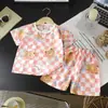 Trajes de Algodón de Manga Corta para Niños de Verano, Ropa de Casa para Niños, Pijamas de Algodón y Seda para Niñas, Ropa para Bebés con Aire Acondicionado, Ropa para Niños al por Mayor