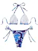 Bikini Amazon estampado sexy con cuello halter y espalda descubierta Traje de baño de encaje lateral europeo y americano de tres piezas