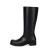 Botas de montar de estilo europeo y americano para mujer para otoño e invierno, talla 35-50, botas altas de cuero para mujer transfronterizas, punta redonda, suela gruesa, tacón cuadrado antideslizante