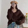 Amazon Cross Border Outono Inverno Novo Estilo Cor Sólida Manga Caída Tricô Pulôver Top para Mulheres