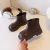 Botas de Moda Femininas Outono e Inverno Novo Estilo Coreano Botas Martin Estilo Britânico Infantil Calçados Infantis Duplo Algodão Marrom Botas de Couro Slim