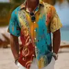 Camisa hawaiana casual de manga corta para hombre, nueva, transfronteriza, con estampado de notas musicales y color degradado retro, al por mayor