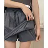 Falda de Trabajo Gris Estilo Americano Talla Plus para Mujer, Verano Cintura Alta Línea A Adelgazante Secado Rápido Retro Falda Media Pantalones Cortos
