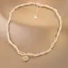 Collar de Zirconia Brillante de Ocho Puntas con Perlas de Vidrio de Doble Capa para Mujer en Otoño e Invierno