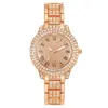 Reloj superventas transfronterizo: Elegante reloj de mujer con incrustaciones de diamantes y números romanos, reloj de cuarzo con cristal, reloj estilo pulsera