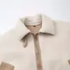 Para Exportación Transfronteriza Europea y Americana Ropa de Mujer Popular en Aliexpress Retro Versátil Empalme de Lana de Cordero Solapa Chaqueta Corta