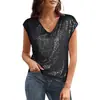 Europeu e Americano Transfronteiriço Verão Novo Feminino Amazon Sexy Decote V Lantejoula Perolado Brilhante Festa Regata Camiseta