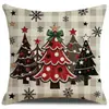 Funda de Cojín Navideña a Cuadros Retro Patrón de Muñeco de Nieve Árbol de Navidad Trineo Decoración Navideña para Sala de Estar Funda de Almohada