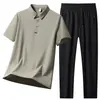 Conjunto de Camisa Polo Business Casual para Homens, Conjunto de Duas Peças com Camisa Polo de Manga Curta Lisa Pulôver de Verão, Roupa Esportiva Respirável com Sensação de Gelo