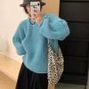 Suéter Gola Careca Feminino Outono e Inverno Novo Estilo Preguiçoso Estilo Japonês Solto Ponto Grosso Suéter Feminino Pulôver Top Peça de Roupa Externa Tendência