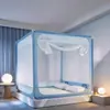 Fuanna Hogar Habitación Cama Completa Espacio Grande Anti-Caída Mosquitero con Tres Puertas, Anti-Mosquito Encriptado Cortina de Cama Integrada de Techo Cuadrado