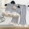 Conjunto Infantil Verão 2025 Lançamento Manga Curta Flor Princesa Camiseta Top Poá Renda Calça Flare Fina