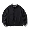 Chaqueta retro de punto gofre estilo japonés Rumeng, tipo dos piezas, con cuello alto para hombre, abrigo largo casual suelto para otoño, ropa de trabajo