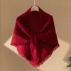 Cachecol triangular de tricô de cashmere, xale e capa para mulheres, macio e amigável à pele, peça de tricô para usar por cima, quente, cor sólida, aquecedor de pescoço e xale