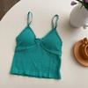 Chaleco sin tirantes estilo coreano de verano 2022, color verde, con tirantes finos, espalda descubierta, encaje, escote en V, sin aros de acero y almohadilla para el pecho para mujer
