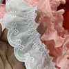 Tecido de Renda de Algodão Plissado Bordado com Laço, 4,5cm de Largura, para Sofá, Acessórios de Cabelo, Roupas de Animal de Estimação e Decoração de Tecido