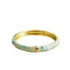 Pulsera de Oro 14K Cloisonné Nueva Chinoiserie Esmalte Flor de Goteo de Aceite Colorida Pulsera de Apertura de Primavera Pulsera Chinoiserie