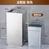 Cubo de basura de acero inoxidable con tapa, Cubo de basura redondo de pie con tapa abatible para vestíbulo de hotel, Uso doméstico grande con cubo interior