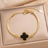 Pulseira Feminina Tubo Quadrado Trevo de Quatro Folhas Dupla Face Moda Luxo Leve Versátil Aço Inoxidável Banhado a Ouro 18k Pulseira Que Não Desbota