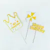 Decoração de Bolo Encaixável Coroa Cartão Feliz Estilo Baking Ins Moinho de Vento de Aniversário Cartão de Sobremesa Bonito