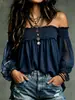 Outono/Inverno 2026 Nova Moda Transfronteiriça Amazon Wish Moda Feminina Europeia e Americana Cor Sólida Ombro a Ombro Casual Franzida Camisa Blusa