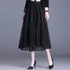 Falda Elástica con Encaje Hueco 2026 Otoño/Invierno Nueva de Cintura Alta Adelgazante de Longitud Media Elegante Falda de Línea A Acampanada