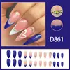 Adesivos para Unhas Diamante Azul Unhas Postiças Removíveis Unhas Amêndoa Médias Patches para Manicure Francesa Unhas Usáveis 24 Peças