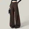Jeans Anchos de Pierna Color Café Retro Americano Talla Grande para Mujer MM Gordita Estilo Primavera y Otoño Versátiles Holgados de Pierna Recta Pantalones de Largo hasta el Suelo
