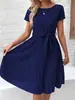 Amazon Ropa de Mujer Transfronteriza 2025 Nueva Exportación Europea y Americana Falda de Verano con Cordones Falda de Color Sólido Vestido Plisado